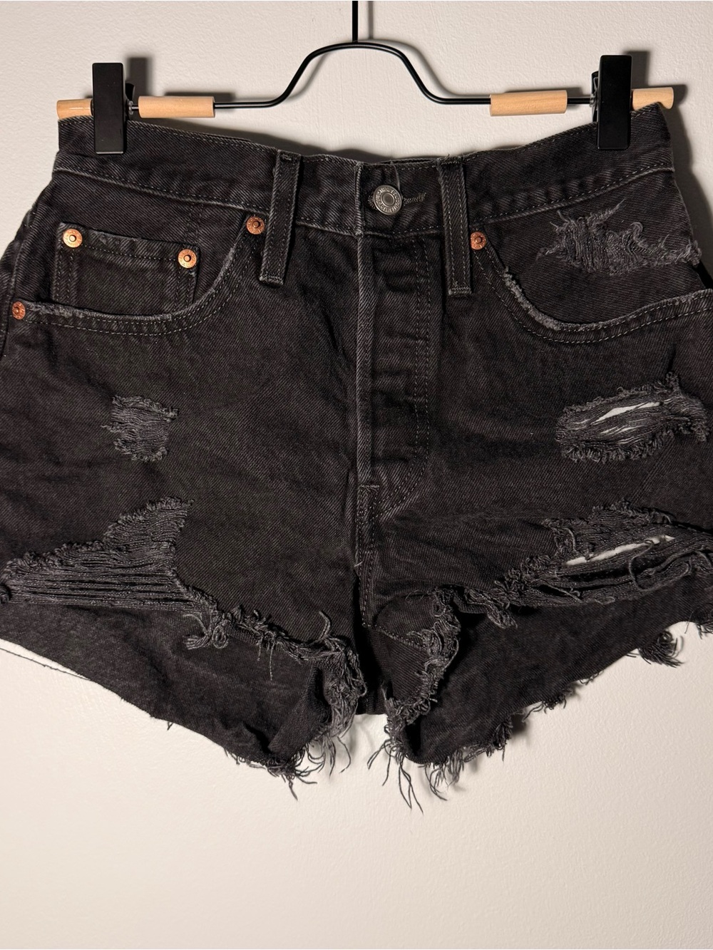 Levi's 501 Black Ripped Denim Shorts size 27